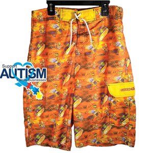 B💲9) Chump Boys Orange/Yellow Surf Board Swim Trunks Size 18